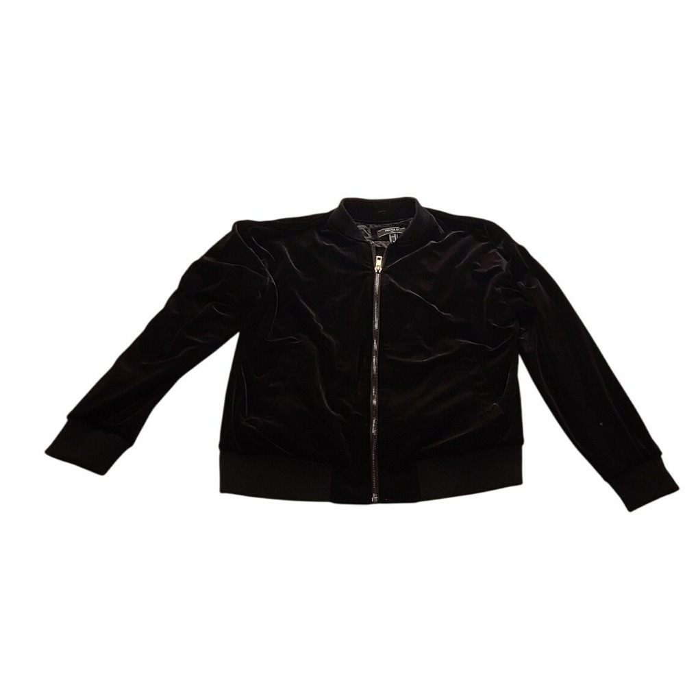 Forever 21 Men's Black Velvet Bomber Jacket Full‎ Zip Ribbed Trim Size XL